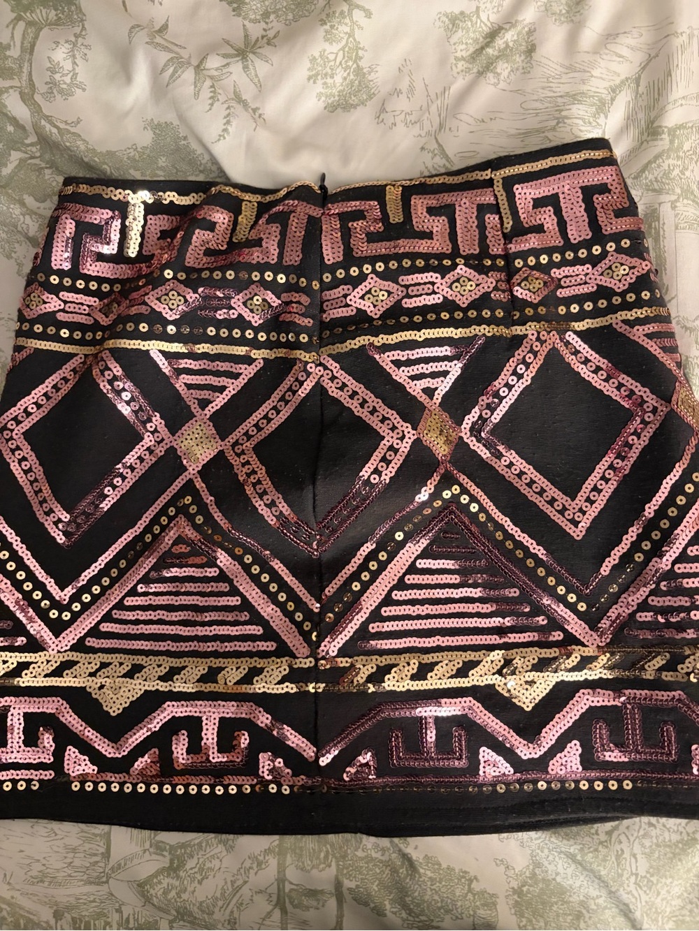 Black Sequin Geometric Mini Skirt